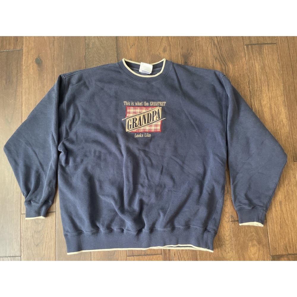 Greatest Grandpa Sweater Sweater Men's 2XL Blue Crew Neck Sweatshirt‎